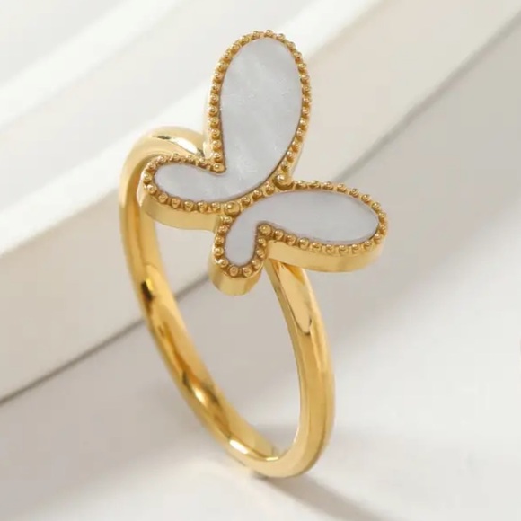 Elegant Minimalist Butterfly Titanium Steel 18K Gold Plated Ring - Picture 2 of 4